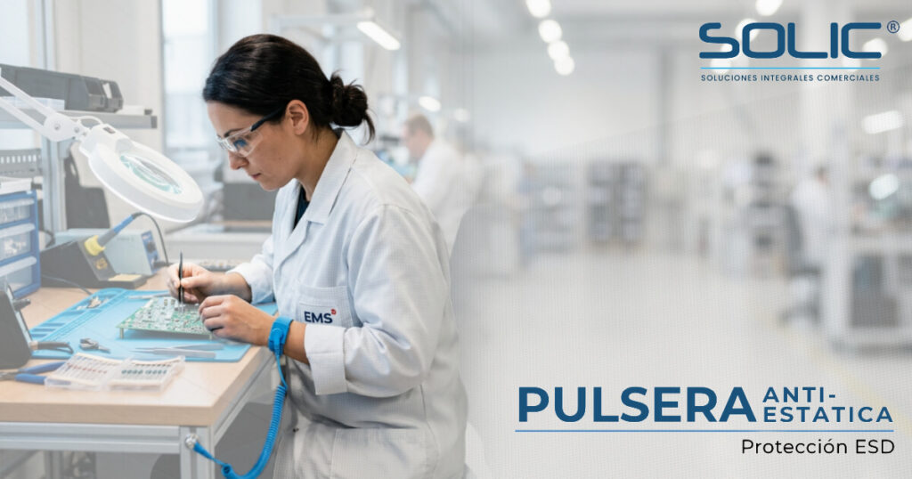 Pulsera antiestática: La guía definitiva para proteger tu hardware 7 Tecnico de laboratorio utilizando una pulsera antiestatica azul en una estacion de trabajo con proteccion ESD