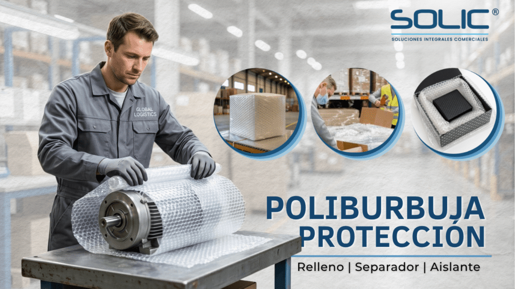 Poliburbuja en rollo: 7 beneficios clave para proteger tus envíos 9 Trabajador envolviendo un producto con poliburbuja en rollo para protegerlo durante el envío.