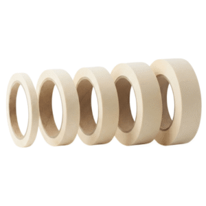 Rollos de cinta masking de papel crepado en diferentes medidas para pintura y enmascarado industrial.