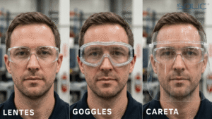 ¿Cuáles son los 7 equipos de protección personal esenciales? 2 Diferencia entre lentes, goggles y careta de seguridad
