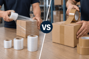 Mini película plástica para empaque: ¿Qué medida elegir entre 2, 3 y 5 pulgadas? 5 Mini stretch film vs cinta adhesiva para empaque y agrupación de productos